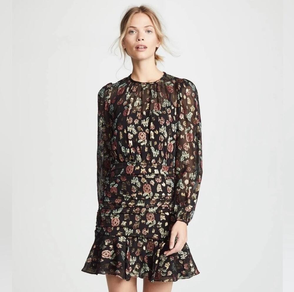 Veronica Beard Robin Silk Blend Jacquard Dress Women's 8 Gold Metallic Shimmer